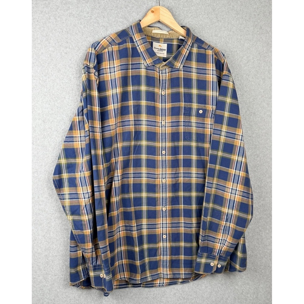 Tommy Bahama Jeans  Plaid Button Front Shirt Men 3XL Blue 100% Cotton